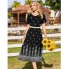 image:imageZeagoo Womens Casual Dresses for Summer Short Sleeve Flare Midi Dress Loose Beach Sundress Pleated Front Dress with PocketsMz938 Black Floral