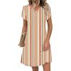 image:imageZeagoo Womens Casual Dresses with Pockets Summer Floral VNeck ALine Tshirt Dress Short Sleeve Mini Dress Beach SundressKhaki Stripe