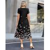 image:imageZeagoo Womens Casual Summer Dress 2026 Petal Short Sleeve Dresses with Pleats Midi A Line Flowy Dress Boho SundressBlack Floral