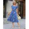 image:imageZeagoo Womens Casual Summer Dress 2026 Petal Short Sleeve Dresses with Pleats Midi A Line Flowy Dress Boho SundressBlue Floral 02
