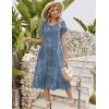 image:imageZeagoo Womens Casual Summer Dress 2026 Petal Short Sleeve Dresses with Pleats Midi A Line Flowy Dress Boho SundressBlue Floral 03