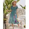 image:imageZeagoo Womens Casual Summer Dress 2026 Petal Short Sleeve Dresses with Pleats Midi A Line Flowy Dress Boho SundressBlue Green Floral