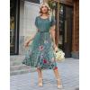 image:imageZeagoo Womens Casual Summer Dress 2026 Petal Short Sleeve Dresses with Pleats Midi A Line Flowy Dress Boho SundressBlue Green Floral
