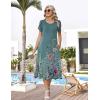 image:imageZeagoo Womens Casual Summer Dress 2026 Petal Short Sleeve Dresses with Pleats Midi A Line Flowy Dress Boho SundressBlue Green Floral