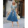 image:imageZeagoo Womens Casual Summer Dress 2026 Petal Short Sleeve Dresses with Pleats Midi A Line Flowy Dress Boho SundressBlue Printed 02