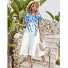 image:imageZeagoo Womens Casual Summer Dress 2026 Petal Short Sleeve Dresses with Pleats Midi A Line Flowy Dress Boho SundressBluewhite Floral