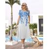image:imageZeagoo Womens Casual Summer Dress 2026 Petal Short Sleeve Dresses with Pleats Midi A Line Flowy Dress Boho SundressBluewhite Floral