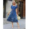 image:imageZeagoo Womens Casual Summer Dress 2026 Petal Short Sleeve Dresses with Pleats Midi A Line Flowy Dress Boho SundressBoho Blue Floral