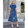 image:imageZeagoo Womens Casual Summer Dress 2026 Petal Short Sleeve Dresses with Pleats Midi A Line Flowy Dress Boho SundressBoho Blue Floral