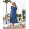 image:imageZeagoo Womens Casual Summer Dress 2026 Petal Short Sleeve Dresses with Pleats Midi A Line Flowy Dress Boho SundressBoho Blue Floral