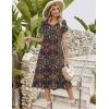 image:imageZeagoo Womens Casual Summer Dress 2026 Petal Short Sleeve Dresses with Pleats Midi A Line Flowy Dress Boho SundressChic Printed