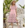image:imageZeagoo Womens Casual Summer Dress 2026 Petal Short Sleeve Dresses with Pleats Midi A Line Flowy Dress Boho SundressPink Floral