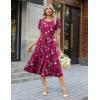 image:imageZeagoo Womens Casual Summer Dress 2026 Petal Short Sleeve Dresses with Pleats Midi A Line Flowy Dress Boho SundressPurple Red Floral