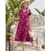 image:imageZeagoo Womens Casual Summer Dress 2026 Petal Short Sleeve Dresses with Pleats Midi A Line Flowy Dress Boho SundressPurple Red Floral