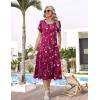 image:imageZeagoo Womens Casual Summer Dress 2026 Petal Short Sleeve Dresses with Pleats Midi A Line Flowy Dress Boho SundressPurple Red Floral