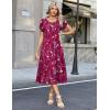 image:imageZeagoo Womens Casual Summer Dress 2026 Petal Short Sleeve Dresses with Pleats Midi A Line Flowy Dress Boho SundressPurple Red Floral