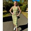 image:imageZeagoo Womens Casual Summer Dress Sleeveless Striped Midi Dresses Beach Vacation Bodycon Knit Side Slit Tank SundressesGreen and White Striped