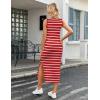 image:imageZeagoo Womens Casual Summer Dress Sleeveless Striped Midi Dresses Beach Vacation Bodycon Knit Side Slit Tank SundressesRed and White Striped