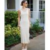 image:imageZeagoo Womens Casual Summer Dress Sleeveless Striped Midi Dresses Beach Vacation Bodycon Knit Side Slit Tank SundressesYellow and White Striped