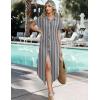 image:imageZeagoo Womens Dresses Casual Summer Short Sleeve Button Down Long Shirt Dresses Swimsuit Beach Cover Ups with Pockets01black Stripe