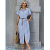 image:imageZeagoo Womens Dresses Casual Summer Short Sleeve Button Down Long Shirt Dresses Swimsuit Beach Cover Ups with Pockets01blue Stripe