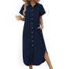 image:imageZeagoo Womens Dresses Casual Summer Short Sleeve Button Down Long Shirt Dresses Swimsuit Beach Cover Ups with Pockets01navy Blue