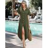 image:imageZeagoo Womens Dresses Casual Summer Short Sleeve Button Down Long Shirt Dresses Swimsuit Beach Cover Ups with PocketsArmy Green