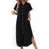 image:imageZeagoo Womens Dresses Casual Summer Short Sleeve Button Down Long Shirt Dresses Swimsuit Beach Cover Ups with PocketsBlack