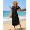 image:imageZeagoo Womens Dresses Casual Summer Short Sleeve Button Down Long Shirt Dresses Swimsuit Beach Cover Ups with PocketsBlack