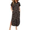 image:imageZeagoo Womens Dresses Casual Summer Short Sleeve Button Down Long Shirt Dresses Swimsuit Beach Cover Ups with PocketsBlack Floral