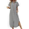 image:imageZeagoo Womens Dresses Casual Summer Short Sleeve Button Down Long Shirt Dresses Swimsuit Beach Cover Ups with PocketsBlack Wide Stripes