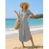 image:imageZeagoo Womens Dresses Casual Summer Short Sleeve Button Down Long Shirt Dresses Swimsuit Beach Cover Ups with PocketsBlack Wide Stripes
