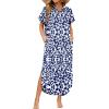 image:imageZeagoo Womens Dresses Casual Summer Short Sleeve Button Down Long Shirt Dresses Swimsuit Beach Cover Ups with PocketsBlue Floral