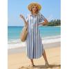 image:imageZeagoo Womens Dresses Casual Summer Short Sleeve Button Down Long Shirt Dresses Swimsuit Beach Cover Ups with PocketsBlue Wide Stripes