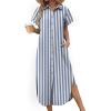 image:imageZeagoo Womens Dresses Casual Summer Short Sleeve Button Down Long Shirt Dresses Swimsuit Beach Cover Ups with PocketsBlue Wide Stripes