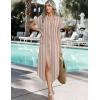 image:imageZeagoo Womens Dresses Casual Summer Short Sleeve Button Down Long Shirt Dresses Swimsuit Beach Cover Ups with PocketsBrown Stripe