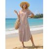 image:imageZeagoo Womens Dresses Casual Summer Short Sleeve Button Down Long Shirt Dresses Swimsuit Beach Cover Ups with PocketsBrown Stripe
