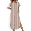 image:imageZeagoo Womens Dresses Casual Summer Short Sleeve Button Down Long Shirt Dresses Swimsuit Beach Cover Ups with PocketsBrown Stripe