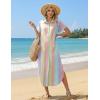 image:imageZeagoo Womens Dresses Casual Summer Short Sleeve Button Down Long Shirt Dresses Swimsuit Beach Cover Ups with PocketsColor Stripe