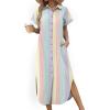 image:imageZeagoo Womens Dresses Casual Summer Short Sleeve Button Down Long Shirt Dresses Swimsuit Beach Cover Ups with PocketsColor Stripe