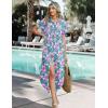 image:imageZeagoo Womens Dresses Casual Summer Short Sleeve Button Down Long Shirt Dresses Swimsuit Beach Cover Ups with PocketsCoral Floral