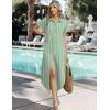image:imageZeagoo Womens Dresses Casual Summer Short Sleeve Button Down Long Shirt Dresses Swimsuit Beach Cover Ups with PocketsGreen Stripe