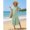 image:imageZeagoo Womens Dresses Casual Summer Short Sleeve Button Down Long Shirt Dresses Swimsuit Beach Cover Ups with PocketsGreen Stripe