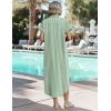 image:imageZeagoo Womens Dresses Casual Summer Short Sleeve Button Down Long Shirt Dresses Swimsuit Beach Cover Ups with PocketsGreen Stripe