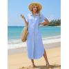 image:imageZeagoo Womens Dresses Casual Summer Short Sleeve Button Down Long Shirt Dresses Swimsuit Beach Cover Ups with PocketsLight Blue