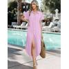 image:imageZeagoo Womens Dresses Casual Summer Short Sleeve Button Down Long Shirt Dresses Swimsuit Beach Cover Ups with PocketsPink Stripe