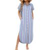 image:imageZeagoo Womens Dresses Casual Summer Short Sleeve Button Down Long Shirt Dresses Swimsuit Beach Cover Ups with PocketsPinkblue