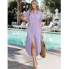 image:imageZeagoo Womens Dresses Casual Summer Short Sleeve Button Down Long Shirt Dresses Swimsuit Beach Cover Ups with PocketsPurple Stripe