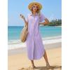 image:imageZeagoo Womens Dresses Casual Summer Short Sleeve Button Down Long Shirt Dresses Swimsuit Beach Cover Ups with PocketsPurple Stripe