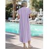 image:imageZeagoo Womens Dresses Casual Summer Short Sleeve Button Down Long Shirt Dresses Swimsuit Beach Cover Ups with PocketsPurple Stripe